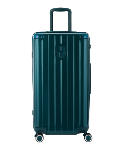 Valise Trunk L Intemporelle GYL en polycarbonate 71 cm coloris sapin vue de face avec logo GYL en relief