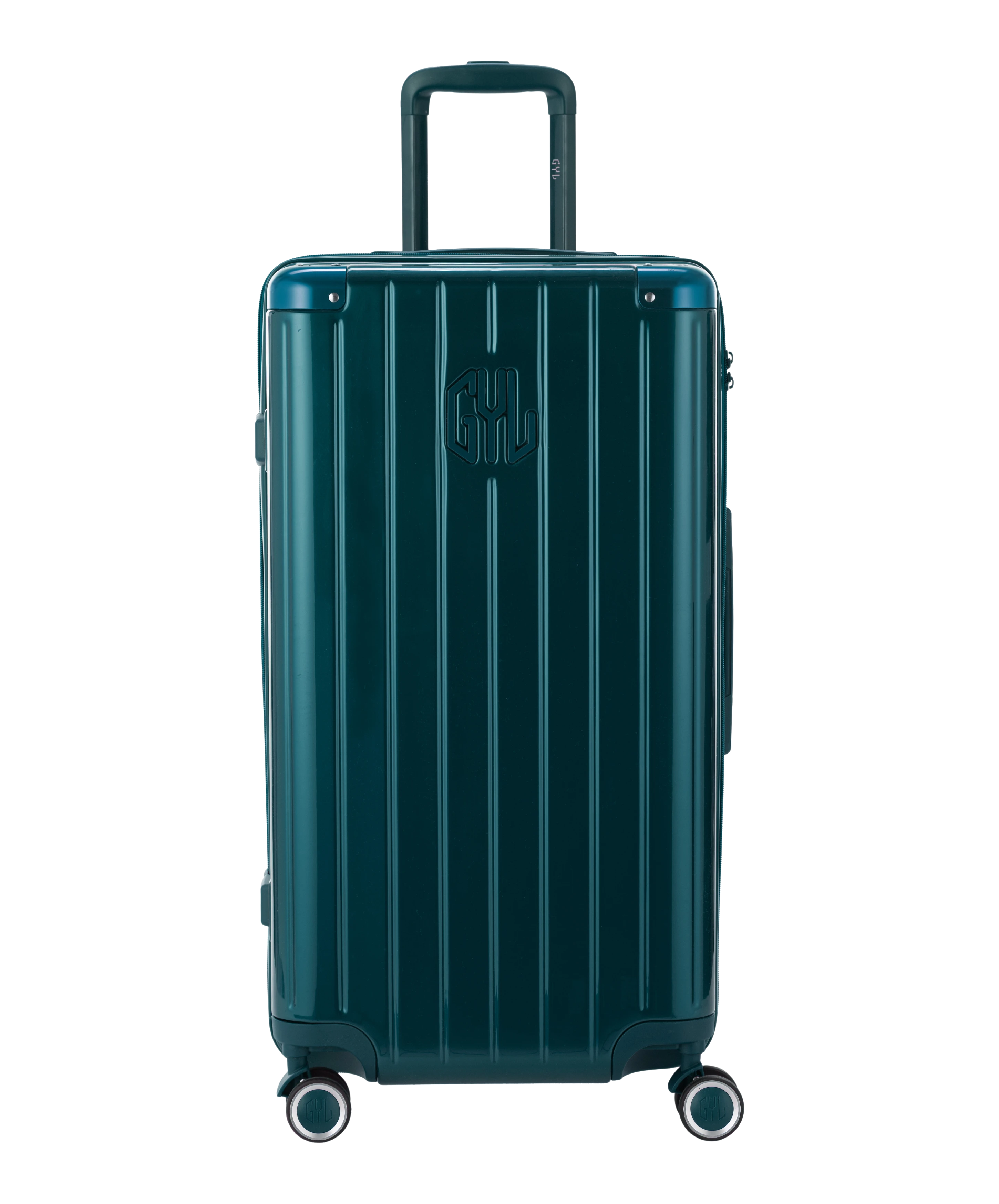 Valise Trunk GYL en polycarbonate Trunk L 75 cm coloris vert sapin vue de face avec logo GYL