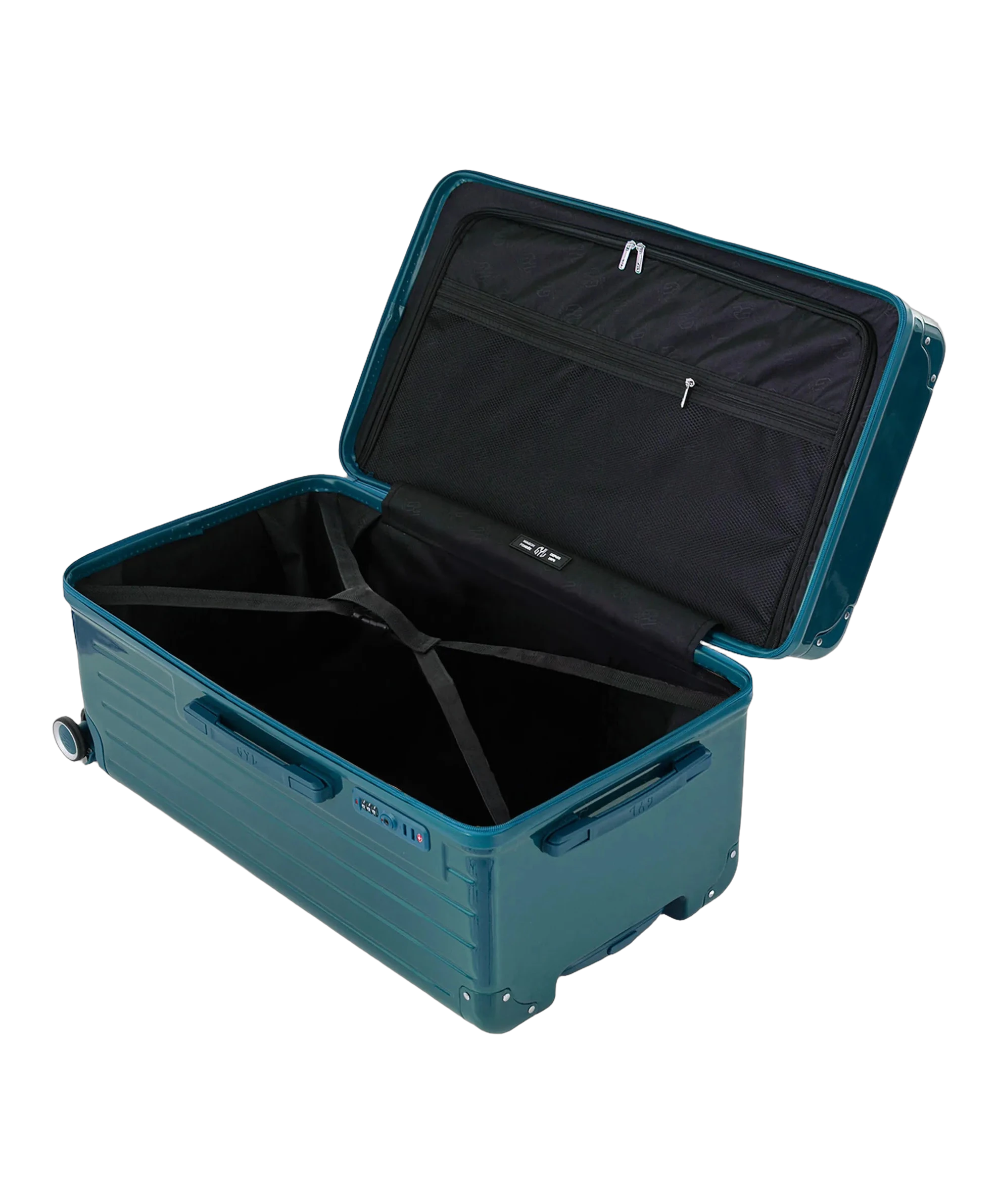 Interieur de la valise trunk GYL L sapin ouvert avec compartiments et sangles