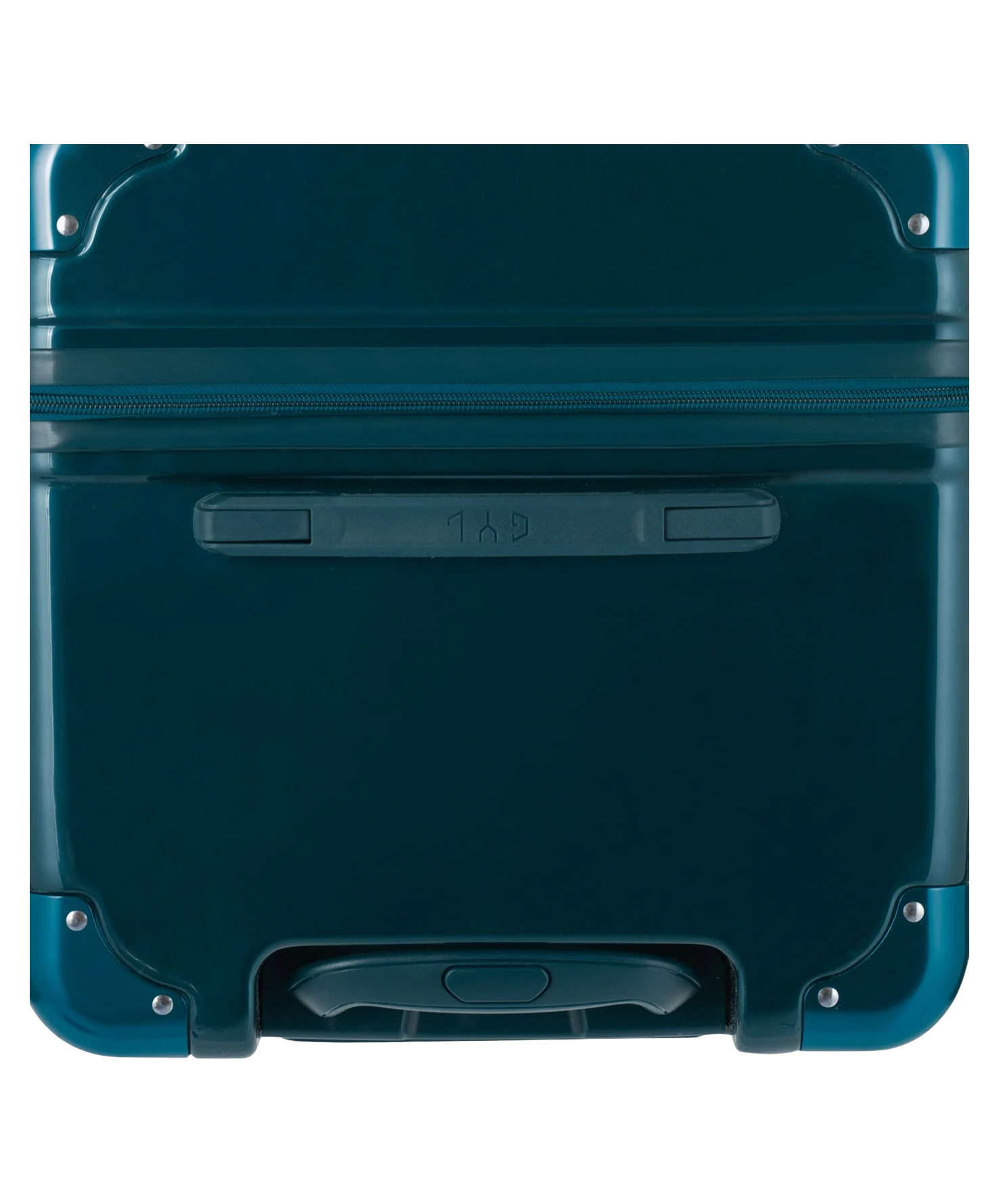 Valise Trunk L Intemporelle GYL en polycarbonate 71 cm coloris sapin vue du dessus avec poignee de portage et coins renforces