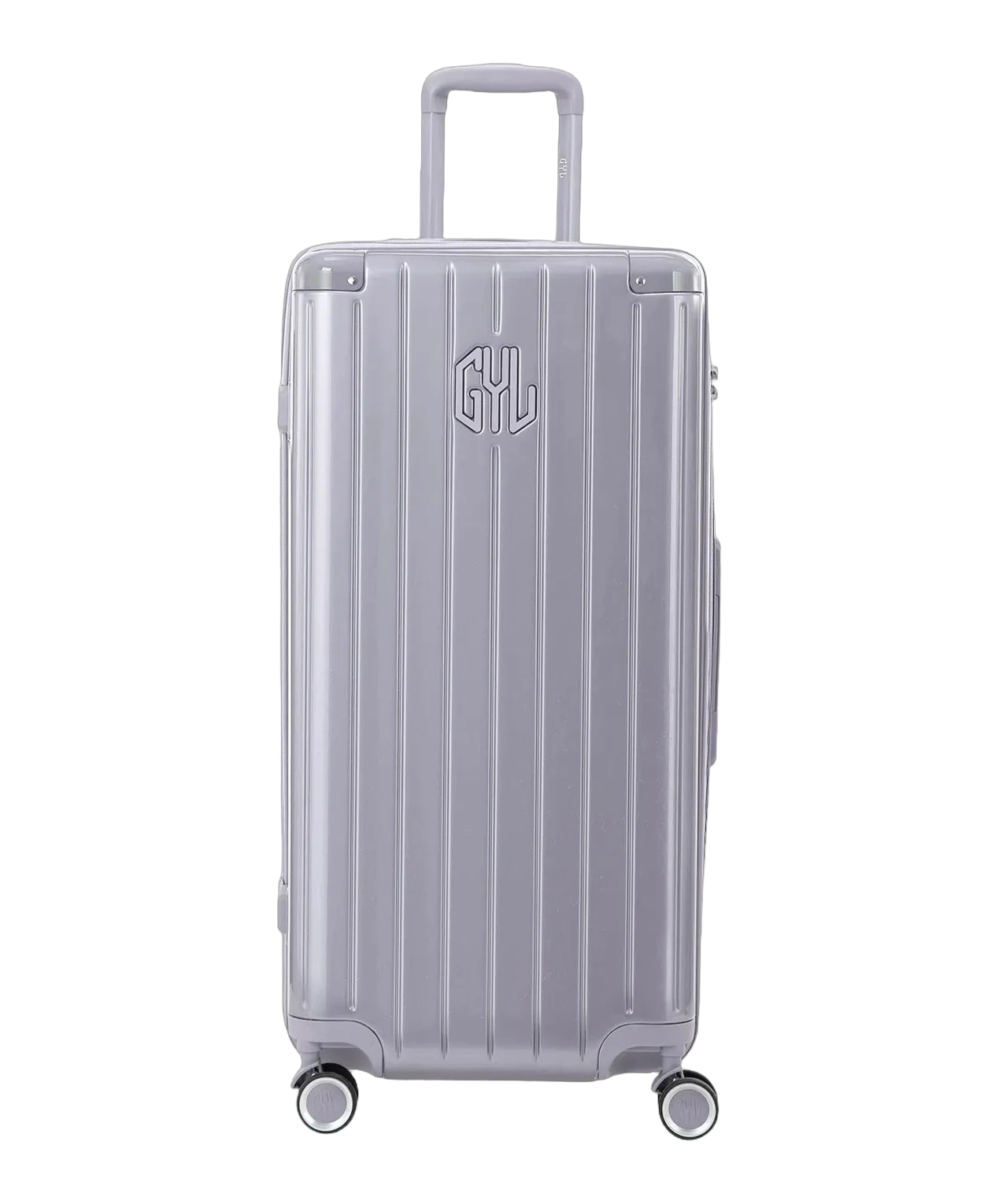 Valise trunk GYL taille XL argent polycarbonate vue de face avec logo