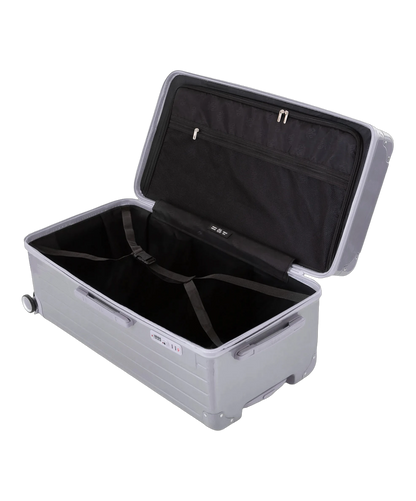 Valise trunk GYL taille XL argent interieur ouvert avec compartiments et sangles