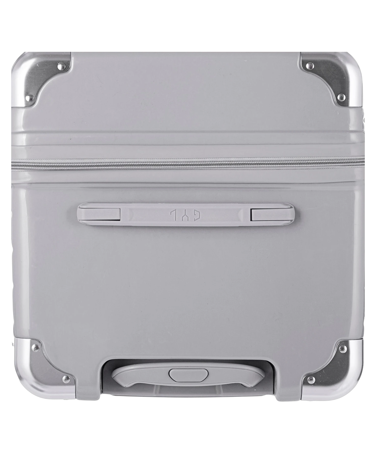 Valise Trunk XL Intemporelle GYL en polycarbonate 78 cm coloris argent vue du dessus avec poignee de portage et coins renforces