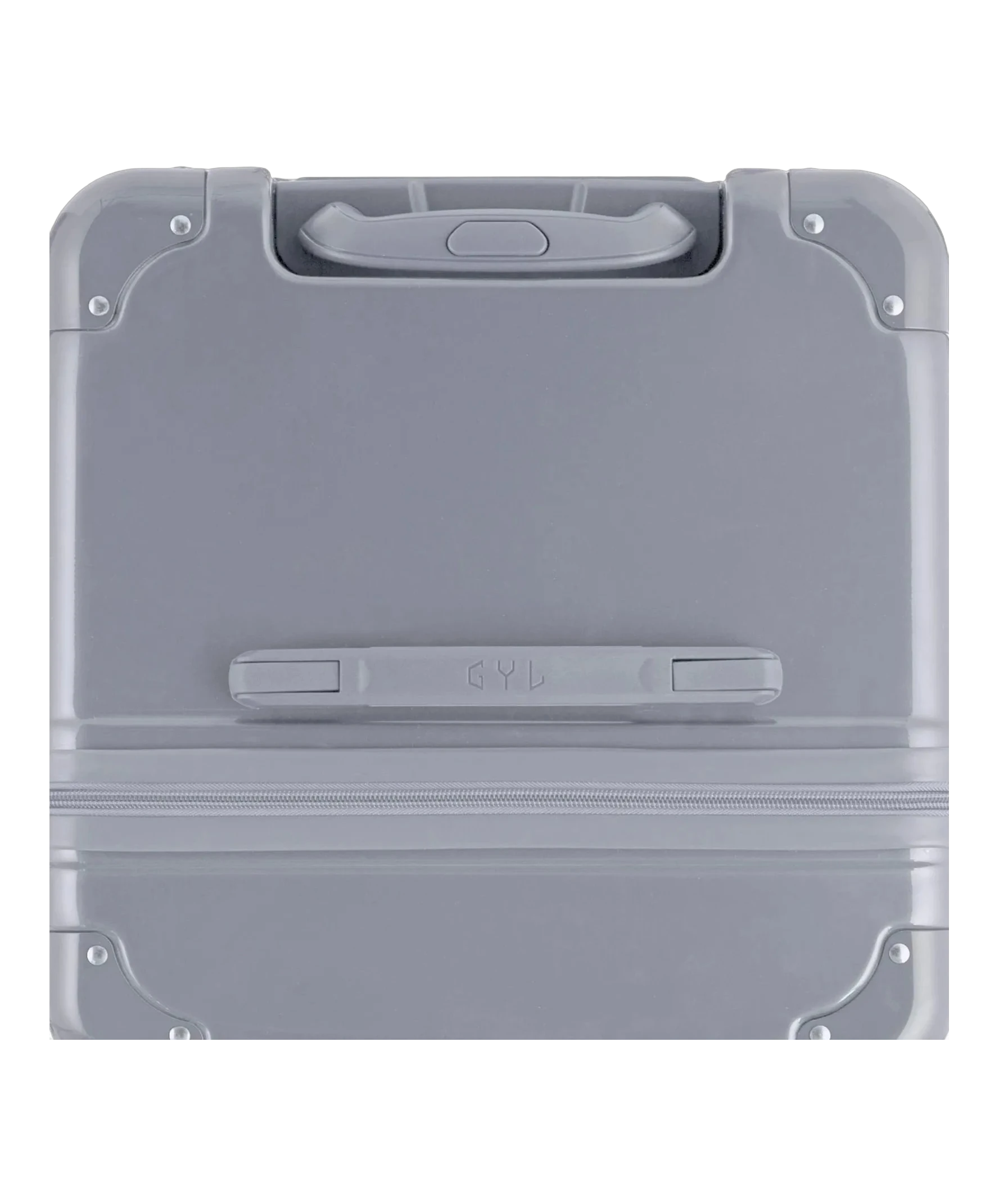 Valise trunk GYL taille XL argent vue du dessus avec la poignee