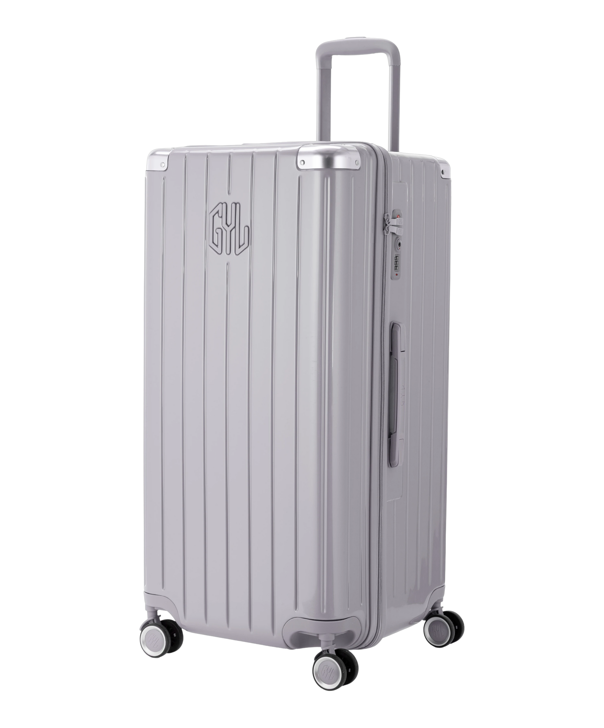 Valise Trunk XL Intemporelle GYL en polycarbonate 78 cm coloris argent vue trois quarts avant