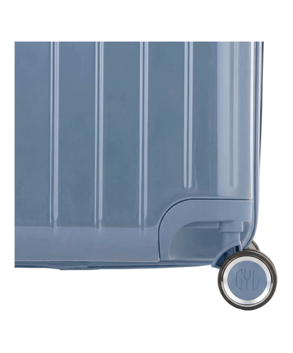 Valise trunk GYL taille XL bleu grise detail de la roulette et du logo GYL