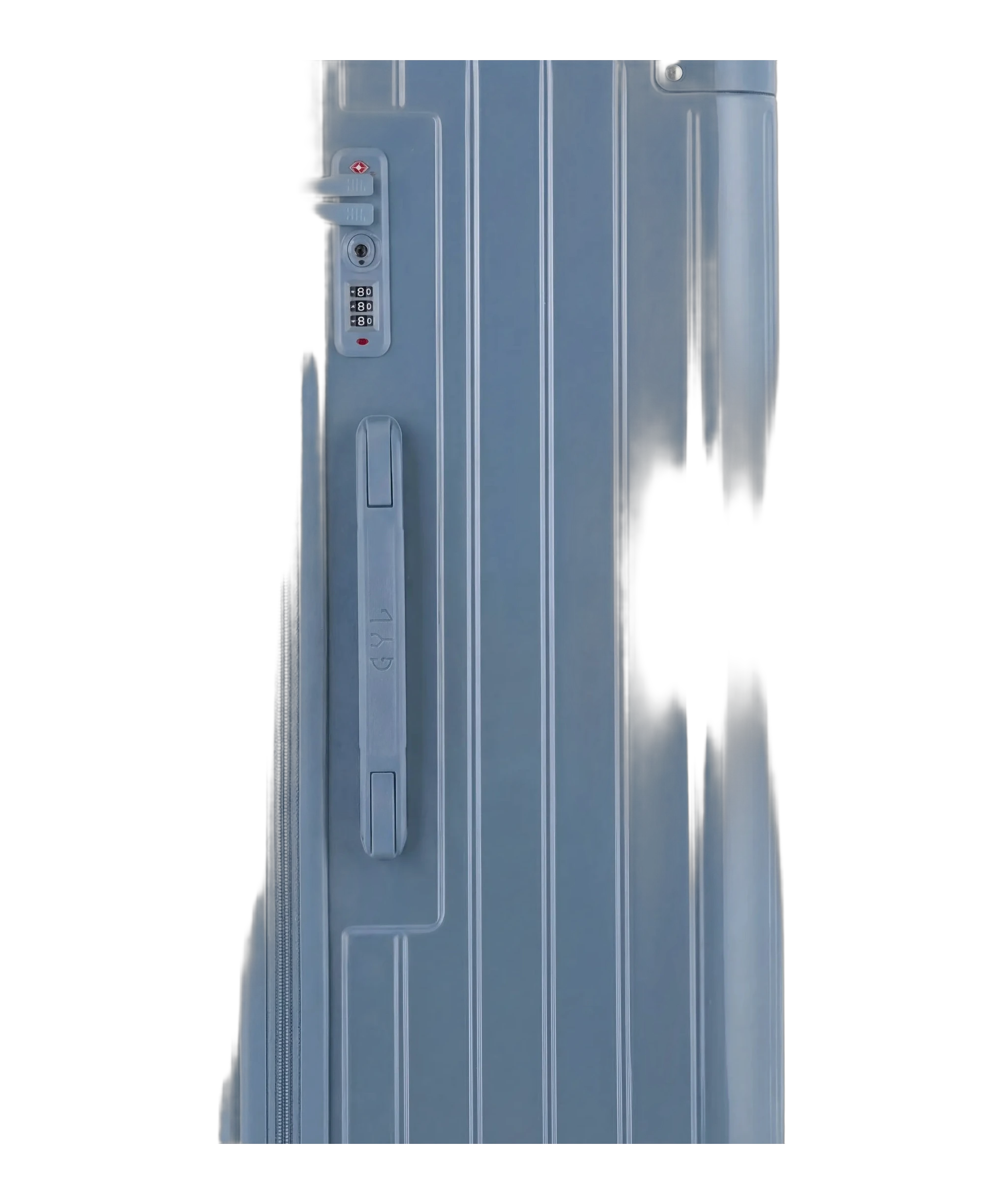 Valise trunk GYL taille XL bleu grise detail de la serrure TSA