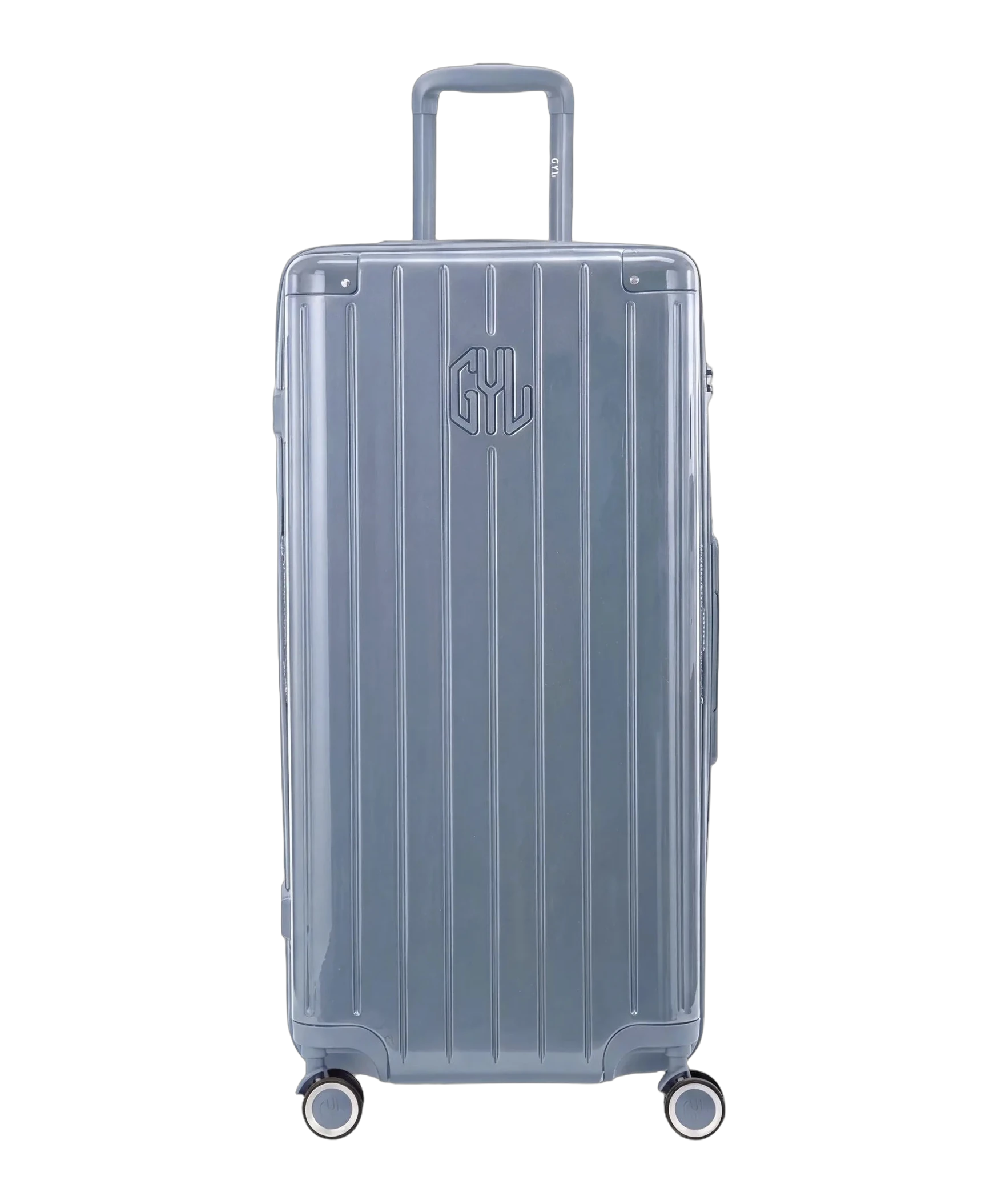 Valise trunk GYL taille XL bleu grise polycarbonate vue de face avec logo