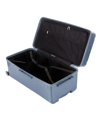 Valise trunk GYL taille XL bleu grise interieur ouvert avec compartiments et sangles