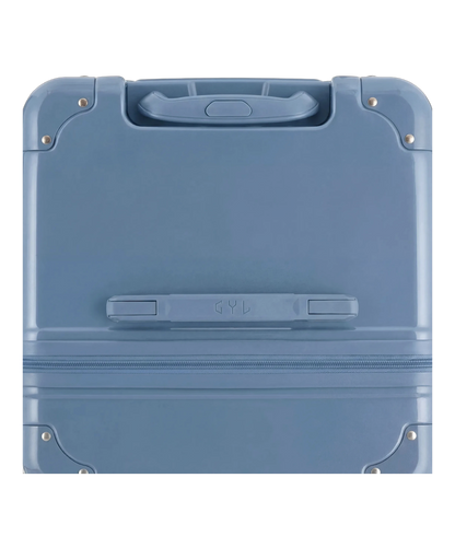 Valise trunk GYL taille XL bleu grise vue du dessus avec la poignee