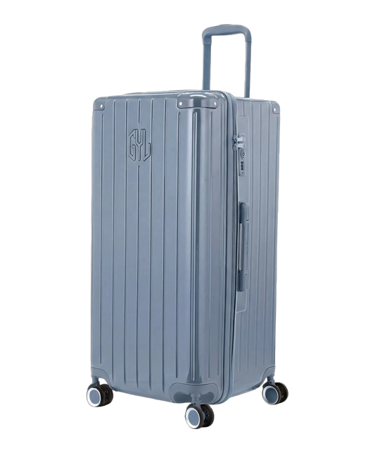 Valise trunk GYL taille XL bleu grise vue trois quarts polycarbonate rigide