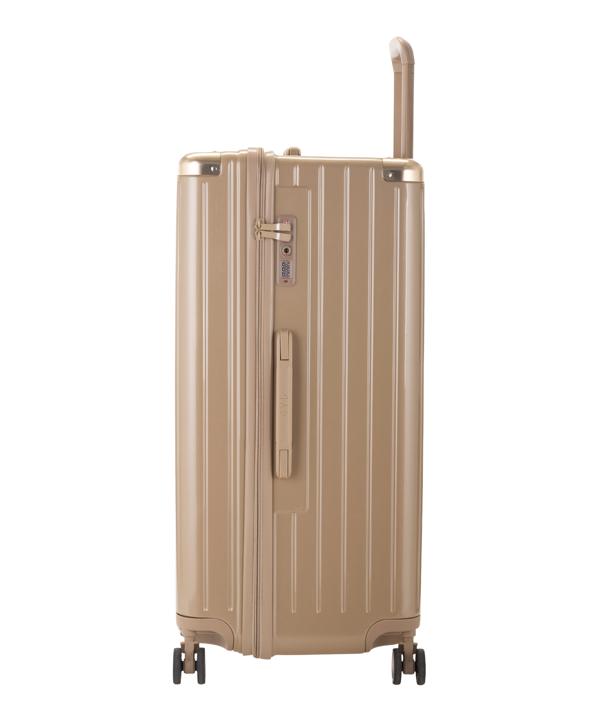 Valise Trunk GYL en polycarbonate Trunk XL 80 cm coloris champagne vue de profil avec serrure TSA integree