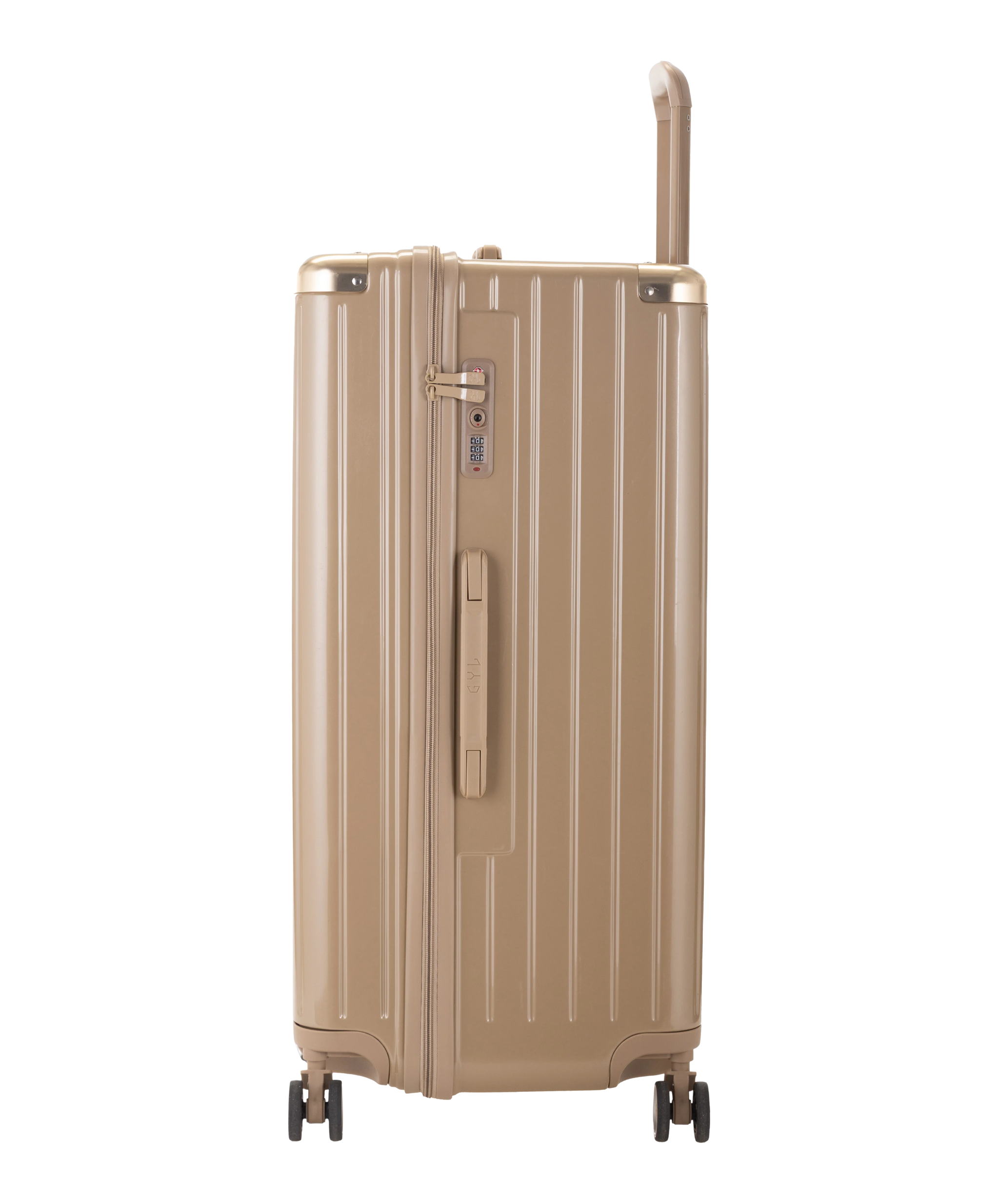 Valise Trunk GYL en polycarbonate Trunk XL 80 cm coloris champagne vue de profil avec serrure TSA integree