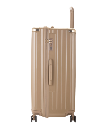 Valise Trunk GYL en polycarbonate Trunk XL 80 cm coloris champagne vue de profil avec serrure TSA integree