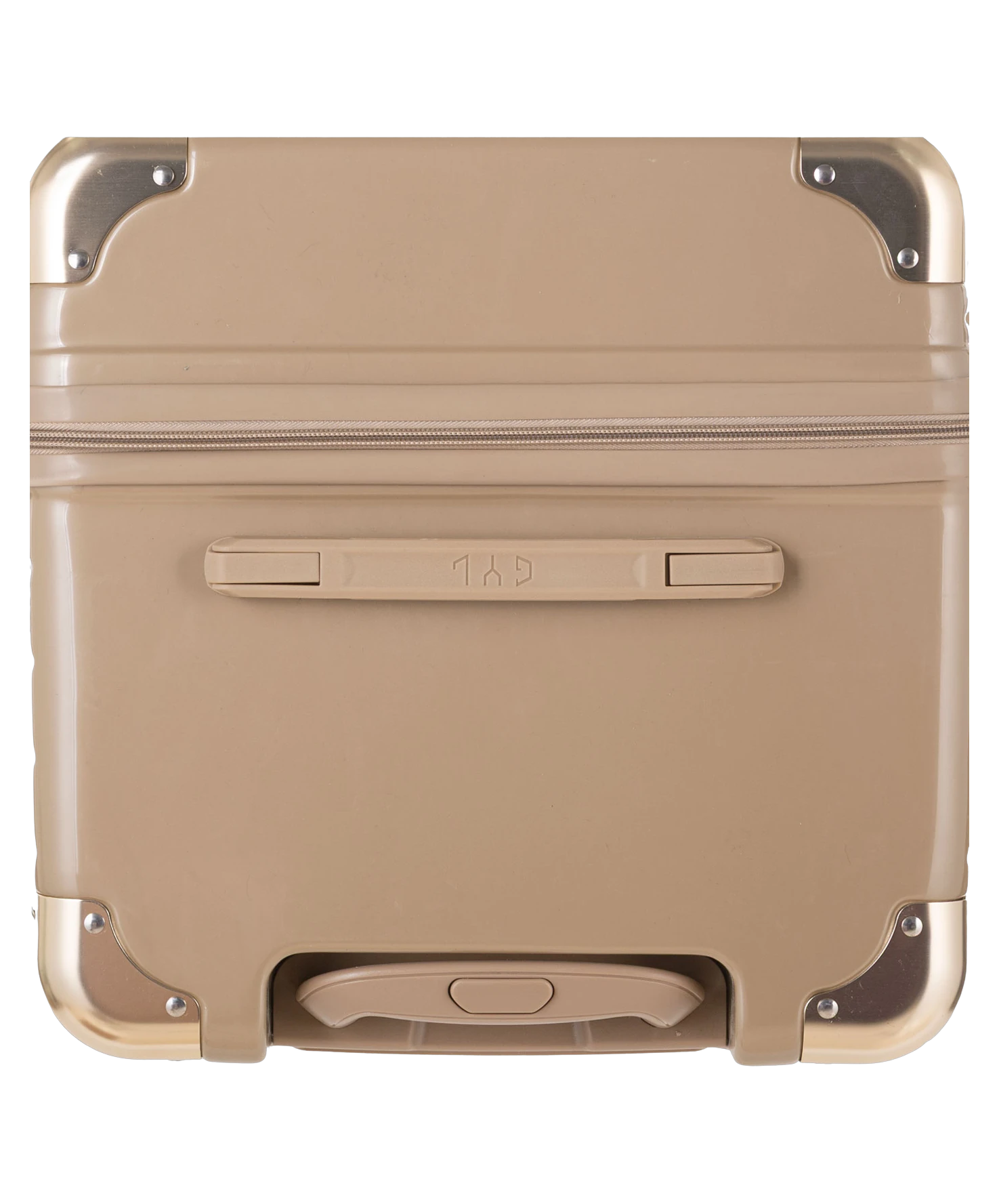 Valise Trunk XL Intemporelle GYL en polycarbonate 78 cm coloris champagne vue du dessus avec poignee de portage et coins renforces
