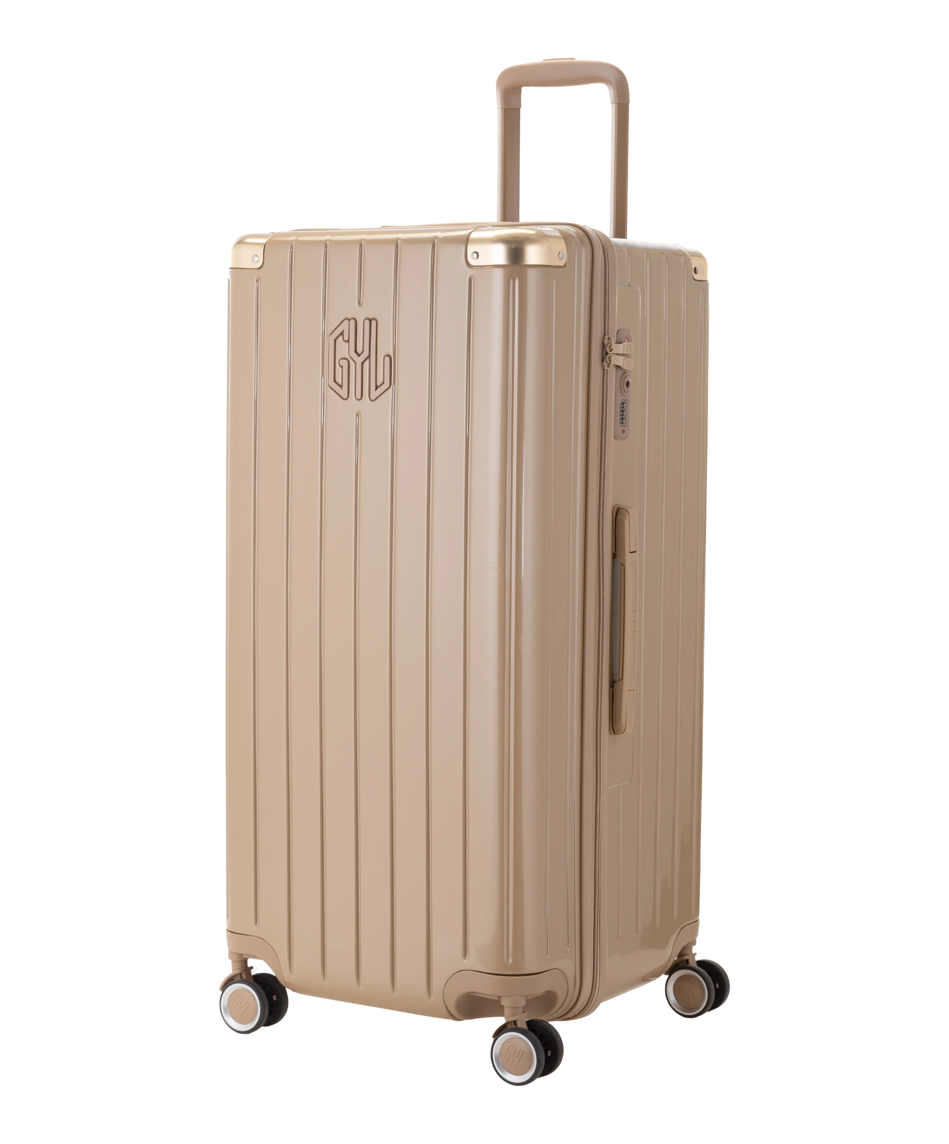 Valise Trunk GYL en polycarbonate Trunk XL 80 cm coloris champagne vue trois quarts avant