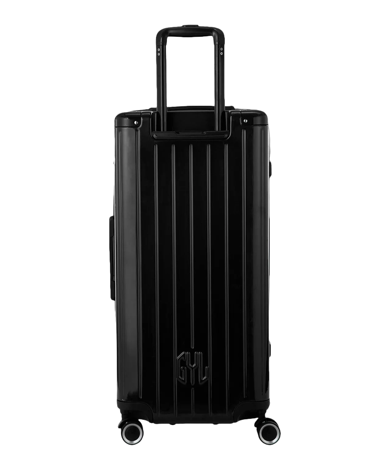 Valise trunk GYL taille XL noir vue de dos avec trolley telescopique deploye