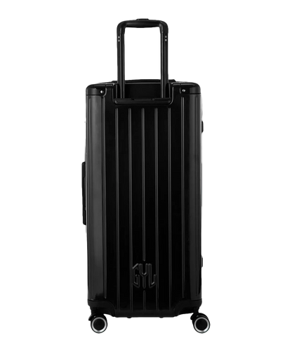 Valise trunk GYL taille XL noir vue de dos avec trolley telescopique deploye