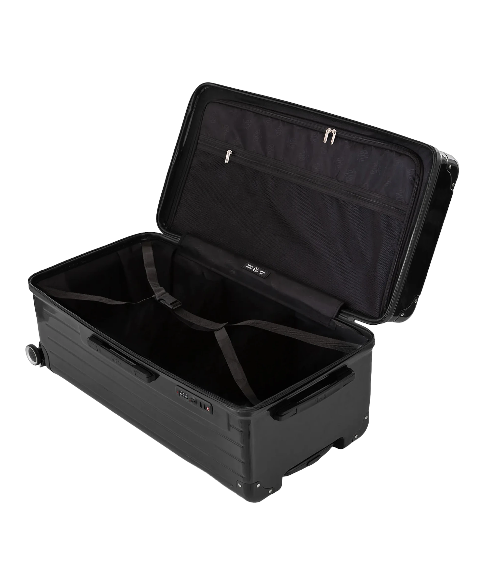 Valise trunk GYL taille XL noir interieur ouvert avec compartiments et sangles