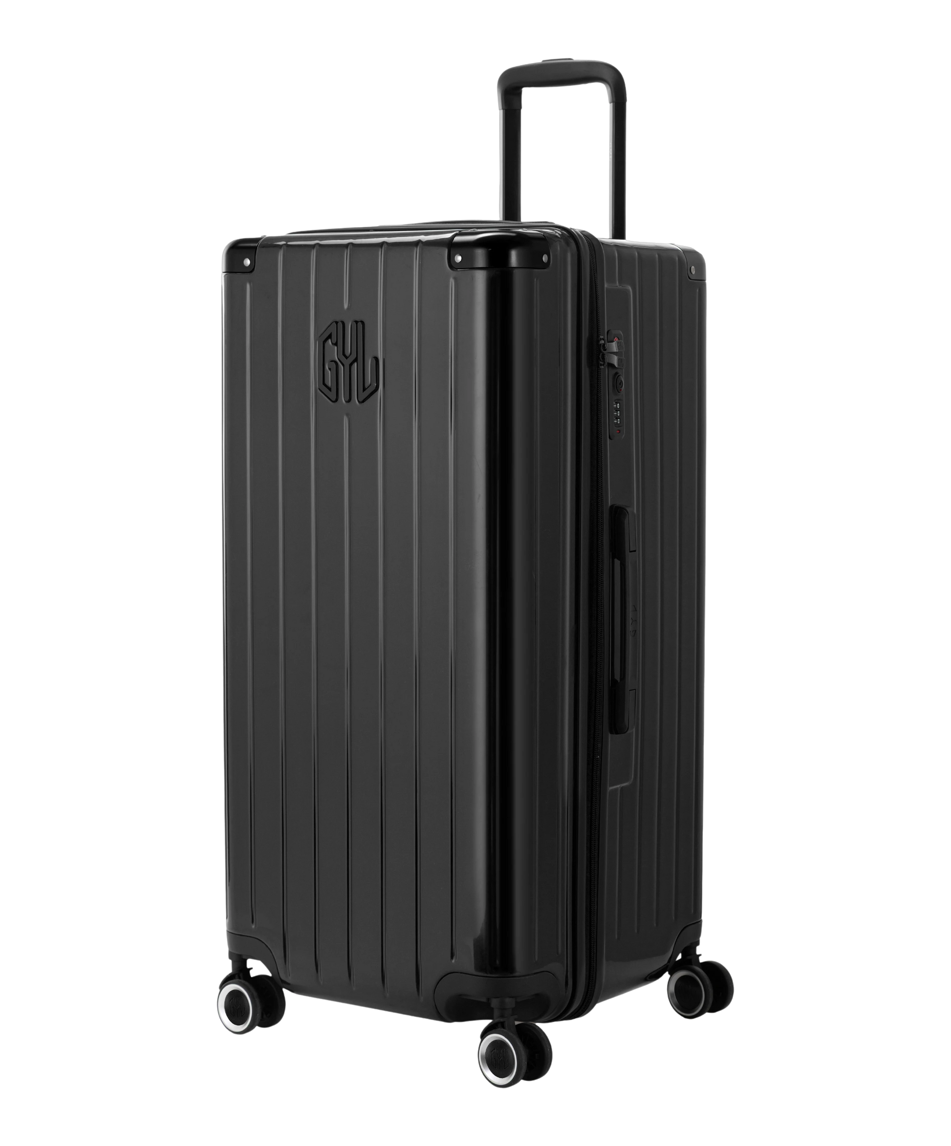 Valise Trunk XL Intemporelle GYL en polycarbonate 78 cm coloris noir vue trois quarts avant