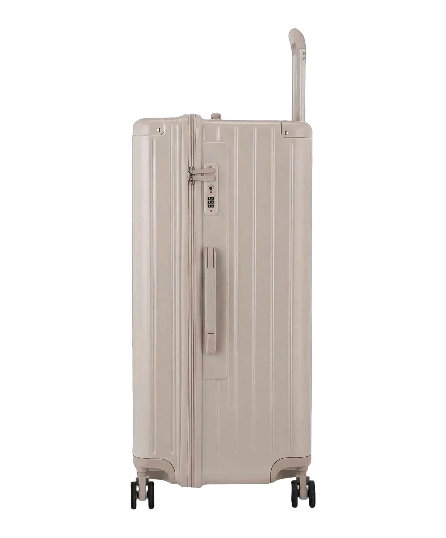 Valise trunk GYL taille XL nude vue de dos avec trolley telescopique deploye