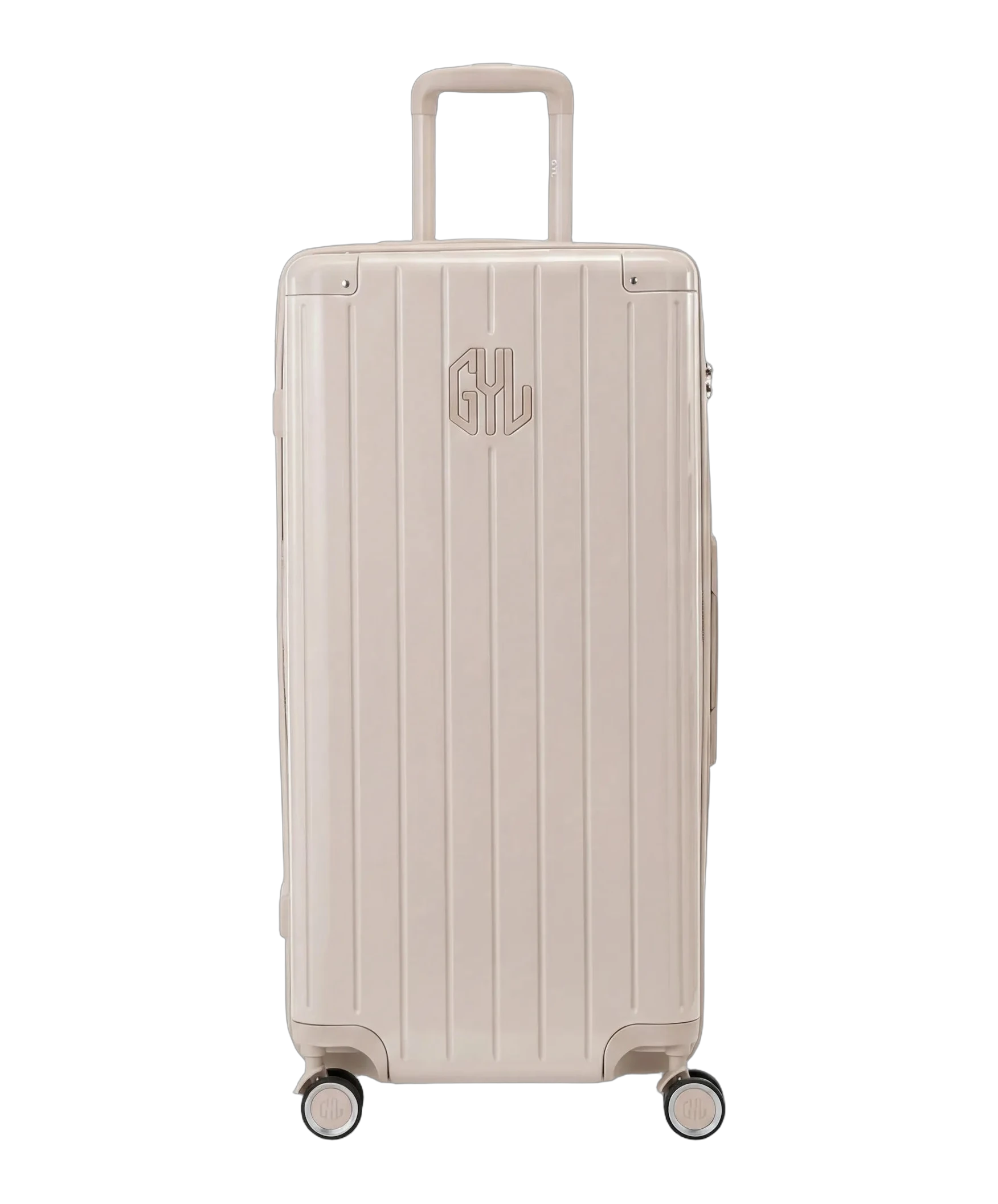 Valise trunk GYL taille XL nude polycarbonate vue de face avec logo
