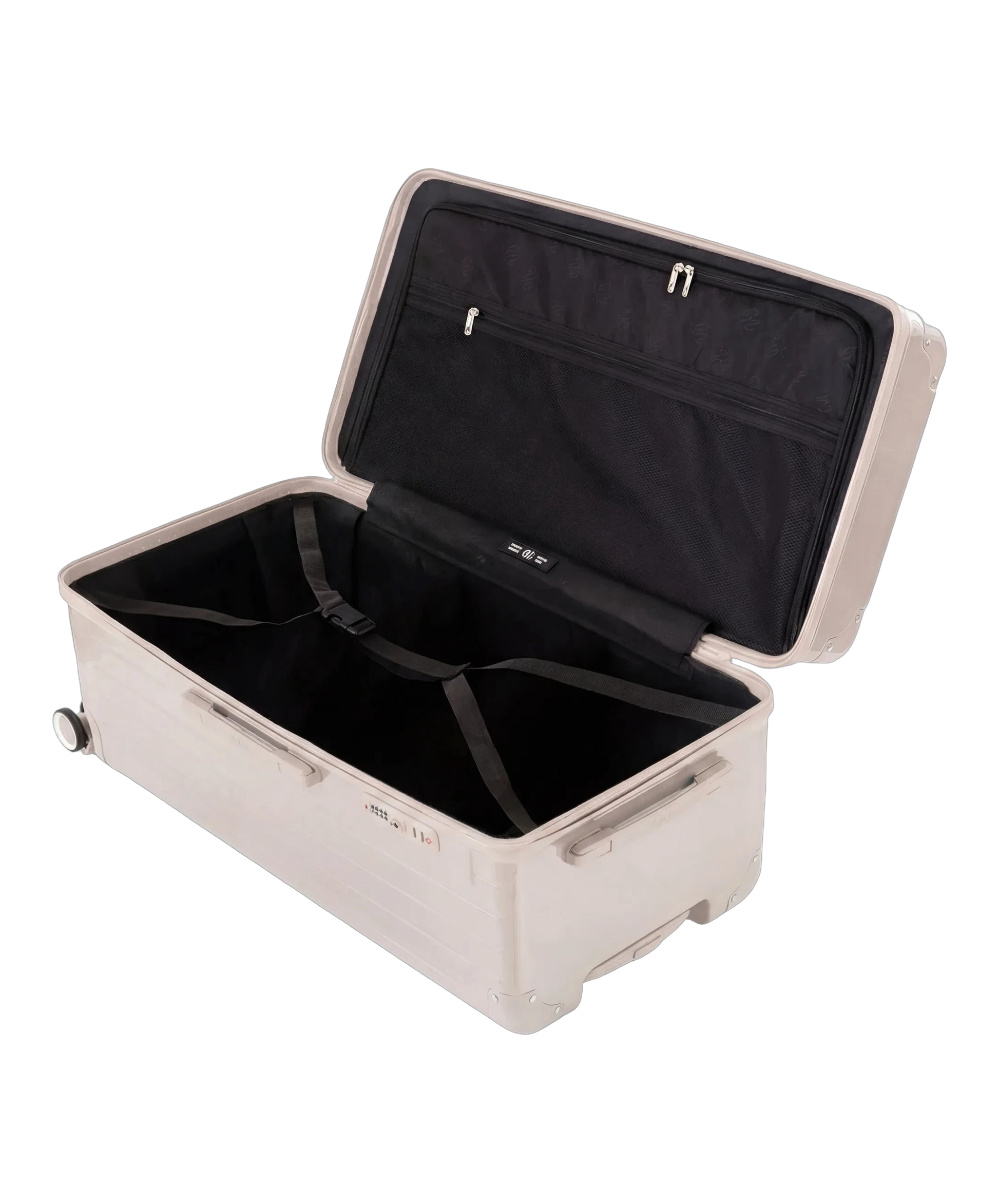 Valise trunk GYL taille XL nude interieur ouvert avec compartiments et sangles