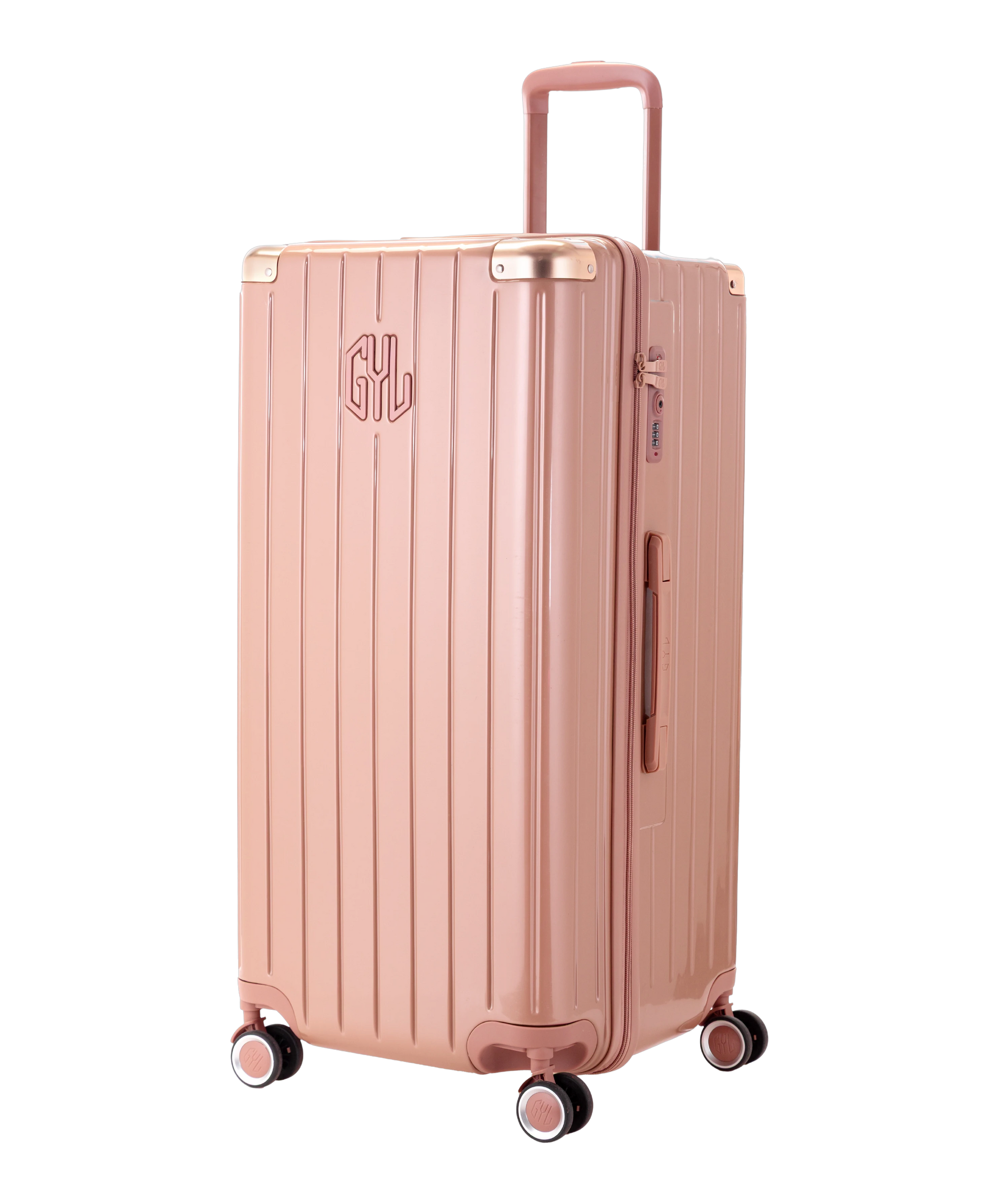 Valise Trunk XL Intemporelle GYL en polycarbonate 78 cm coloris rose gold vue trois quarts avant