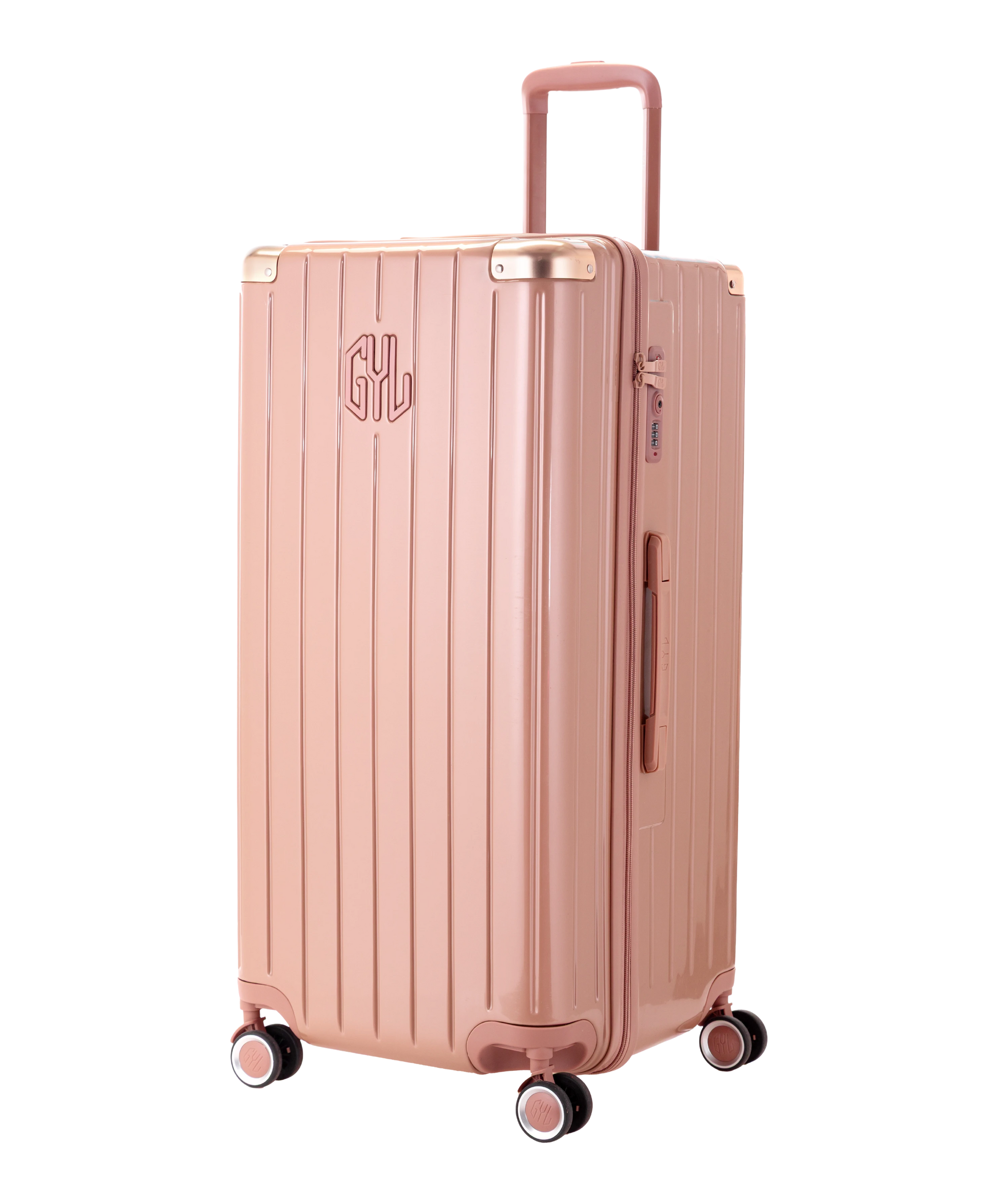 Valise Trunk GYL en polycarbonate Trunk XL 80 cm coloris rose gold vue trois quarts avant