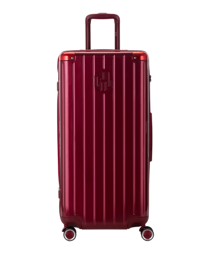 Valise Trunk XL Intemporelle GYL en polycarbonate 78 cm coloris rouge fonce vue de face avec logo GYL en relief