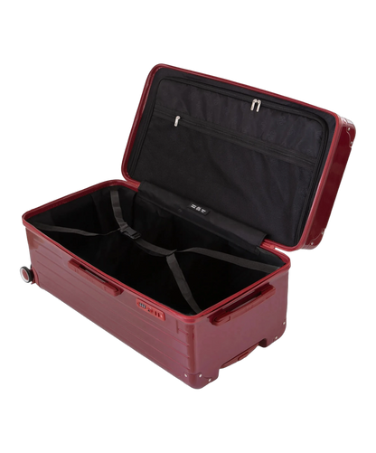 Valise trunk GYL taille XL rouge fonce interieur ouvert avec compartiments et sangles