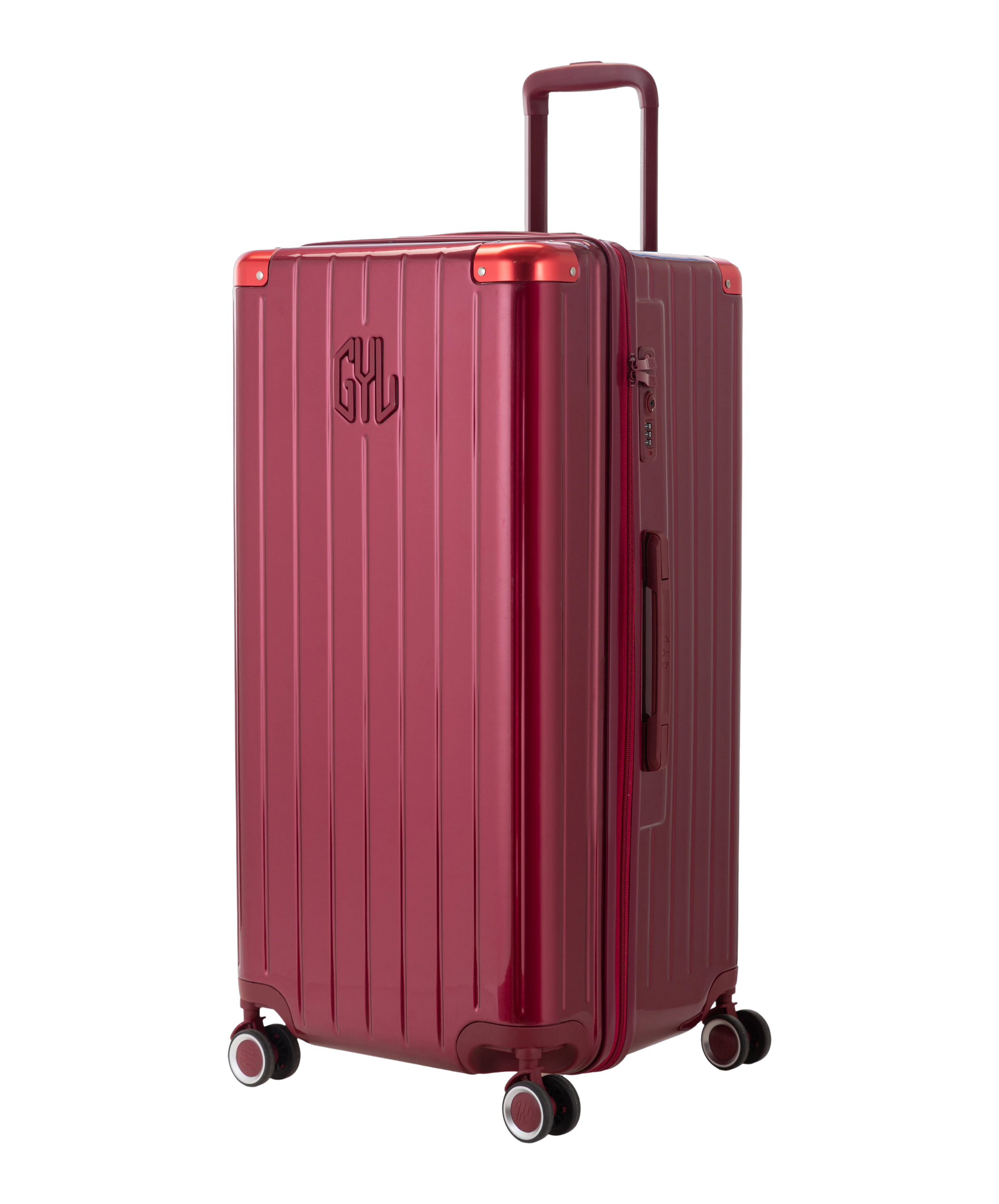 Valise Trunk XL Intemporelle GYL en polycarbonate 78 cm coloris rouge fonce vue trois quarts avant