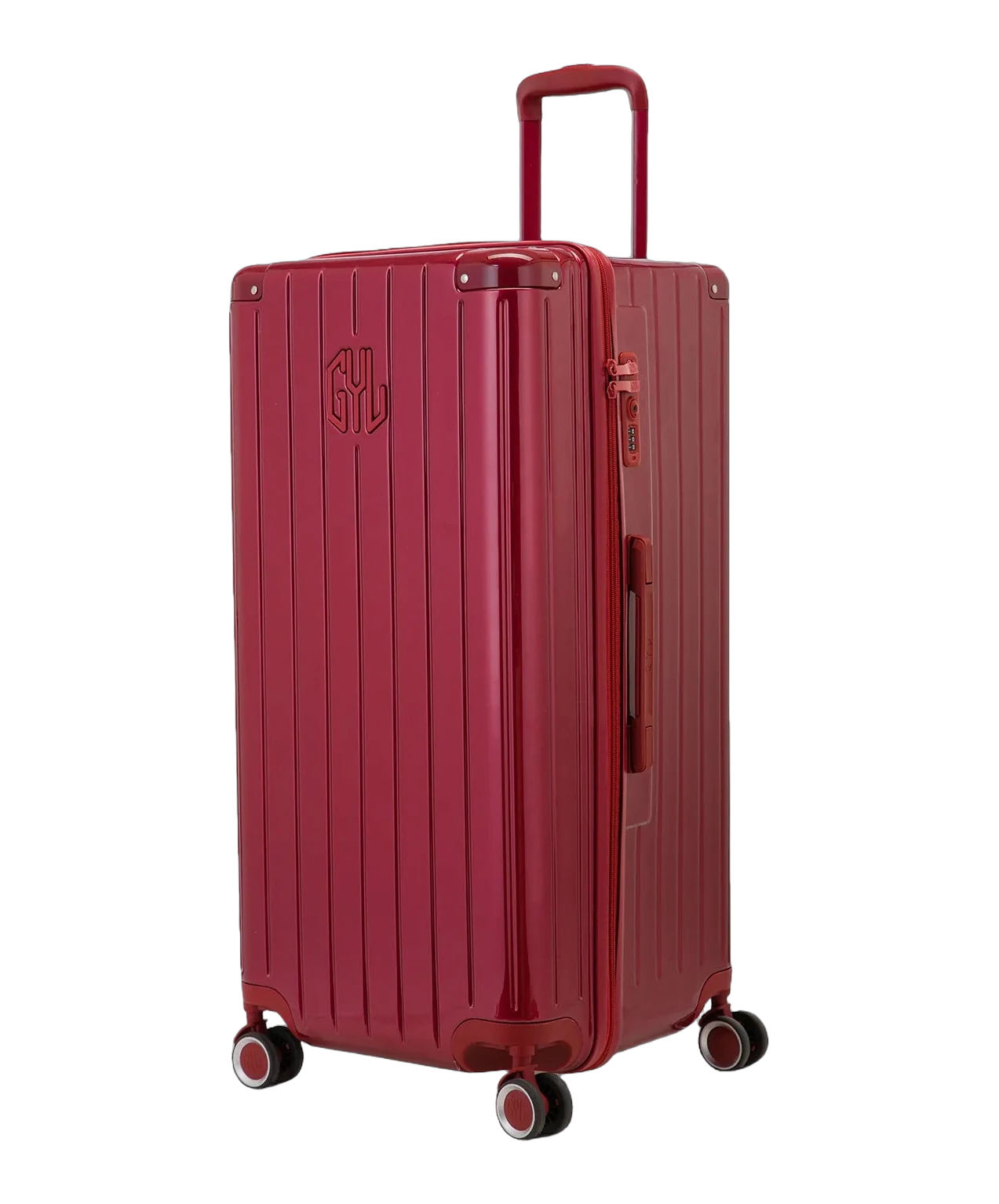 Valise trunk GYL taille XL rouge fonce vue trois quarts polycarbonate rigide