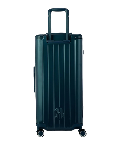 Valise trunk GYL taille XL sapin vue de dos avec trolley telescopique deploye