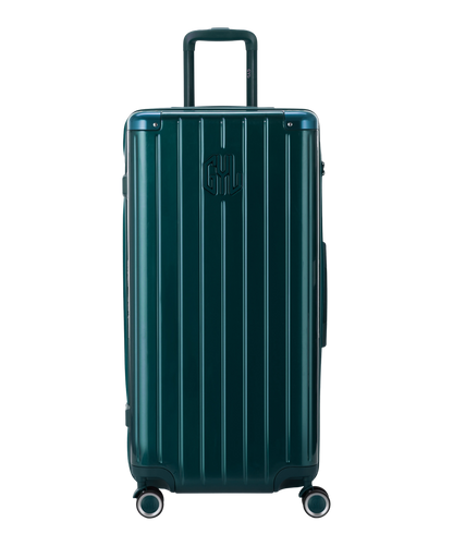 Valise Trunk XL Intemporelle GYL en polycarbonate 78 cm coloris sapin vue de face avec logo GYL en relief