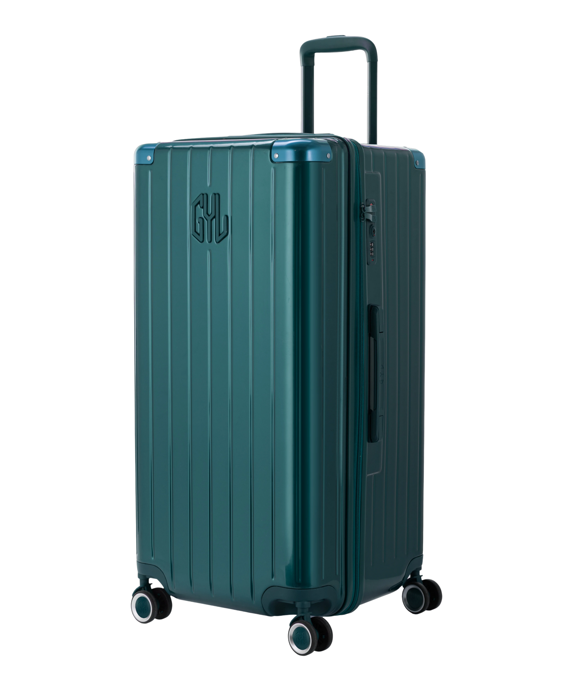 Valise Trunk XL Intemporelle GYL en polycarbonate 78 cm coloris sapin vue trois quarts avant